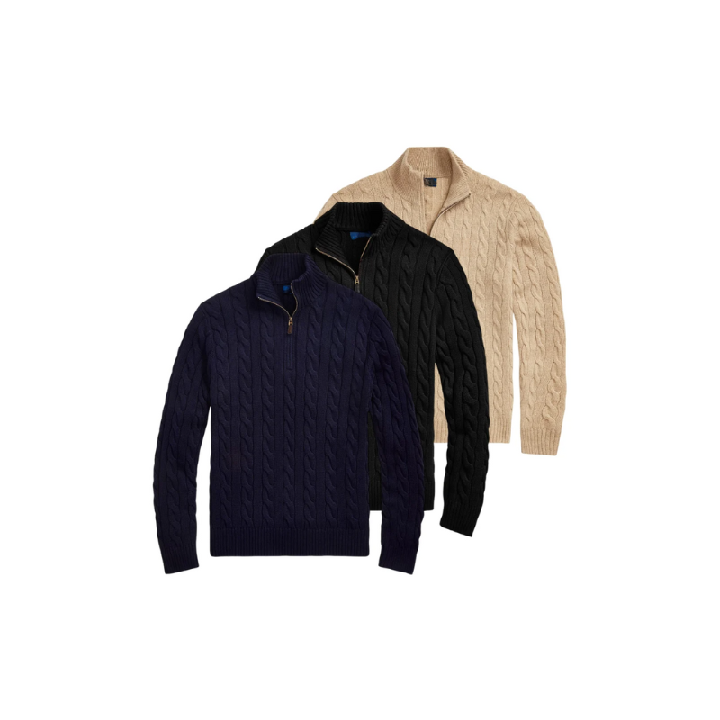3-Pack Cable-Knit Cotton Quarter-Zip Sweater